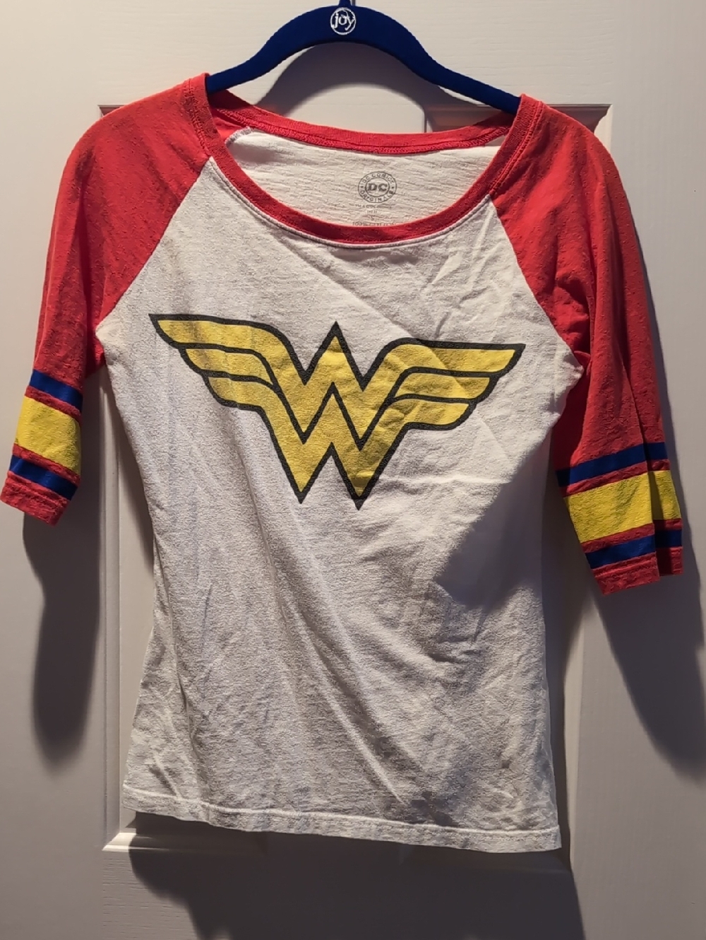 Wonder Woman Logo Raglan Tee - White & Red with Yellow Emblem
